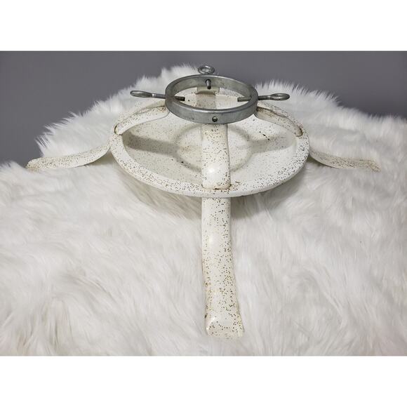 WHITE GOLD FLAKES FLECKS Vintage 1950's Metal Christmas Tree Stand MCM Retro